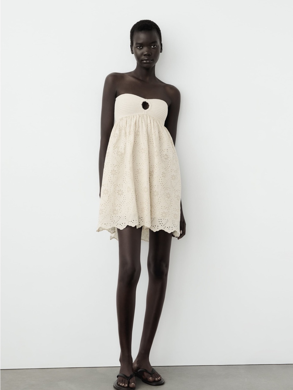Zara NWT Strapless Embroidered Eyelet and Knit Mini Dress